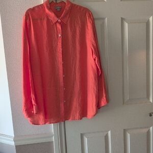 JJill Size XL Tangerine Orange Linen Blouse